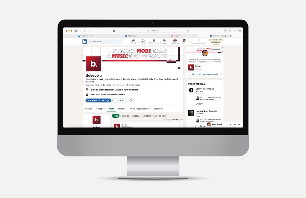 Believe Music LinkedIn page mockup
