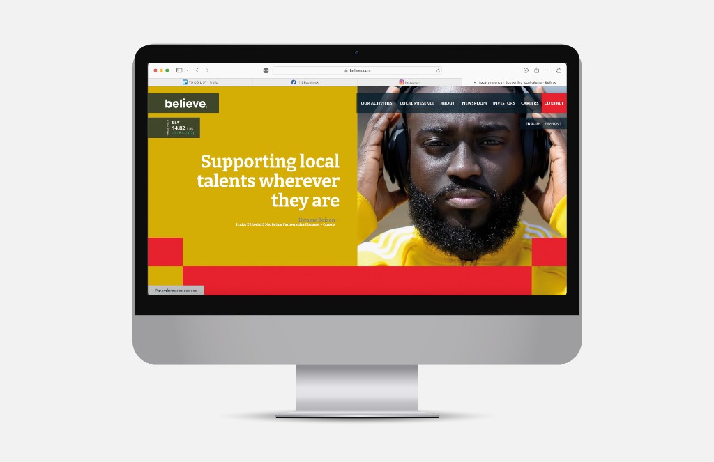 Believe Music website mockup