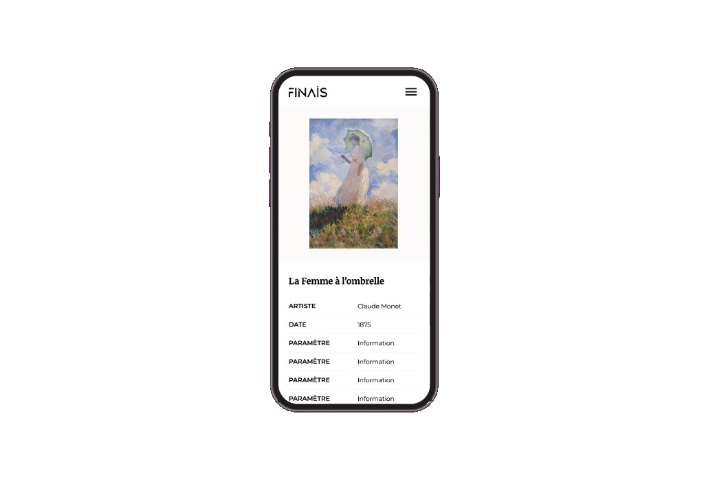 Finais artwork detail page on mobile mockup