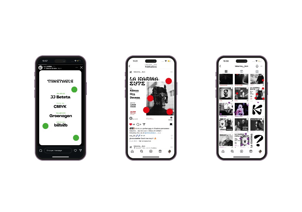 La Karma social media stories and feed on phone mockups