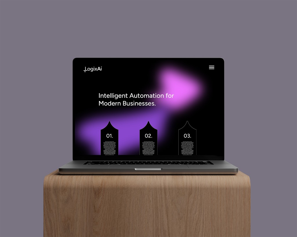 LogixAi website mockup on laptop
