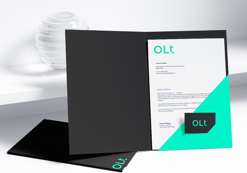 Opto Logic Technologie corporate folder and letterhead mockup