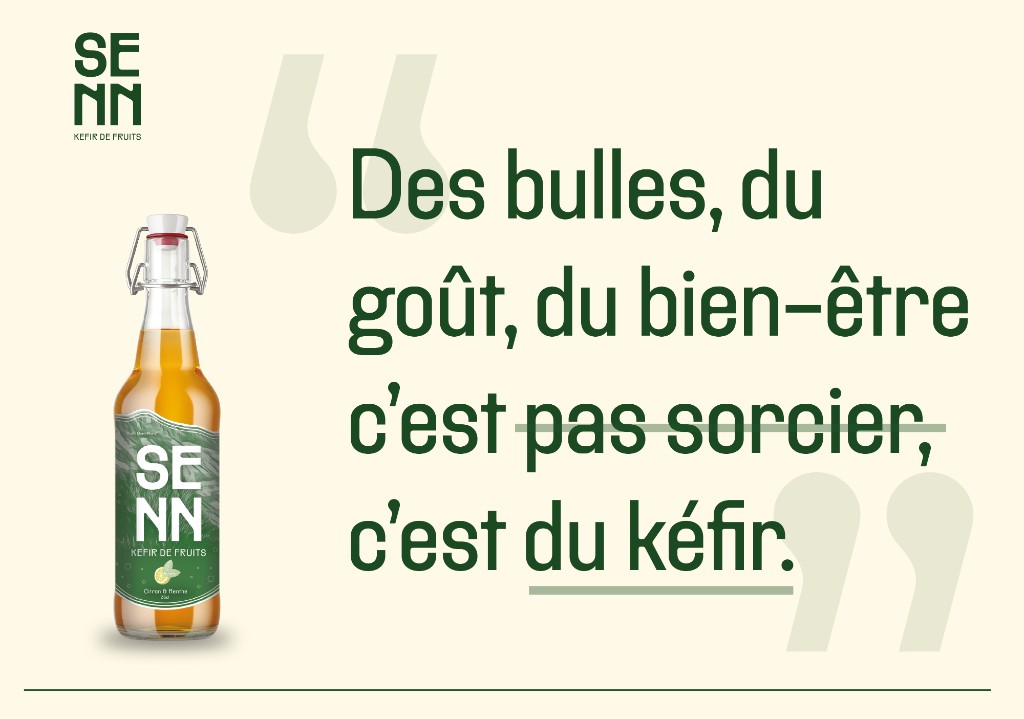 SENN kefir bottle with brand quote visual
