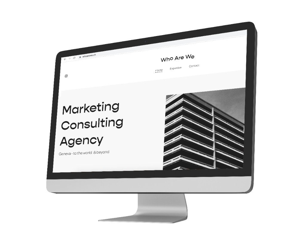 WhoAreWe website mockup on desktop screen